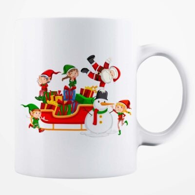 Cană albă personalizată - Santa's Friends