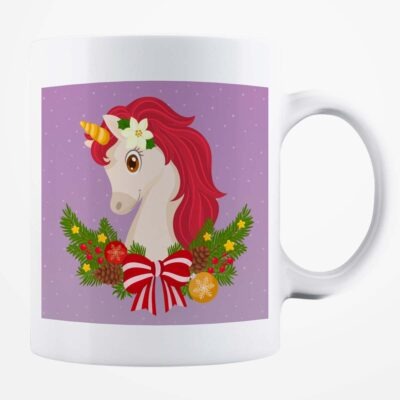 Cană albă personalizată - Christmas Unicorn