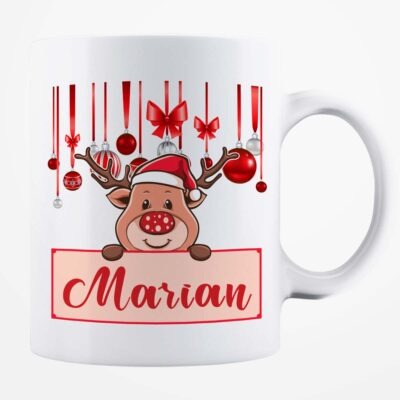 Cană albă personalizată de Crăciun cu nume