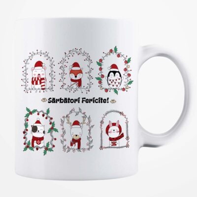 Cană albă personalizată - Sărbători Fericite!