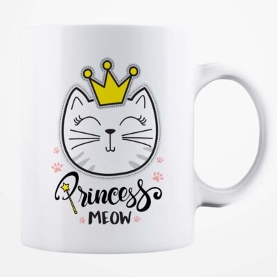 Cană albă personalizată - Princess Meow